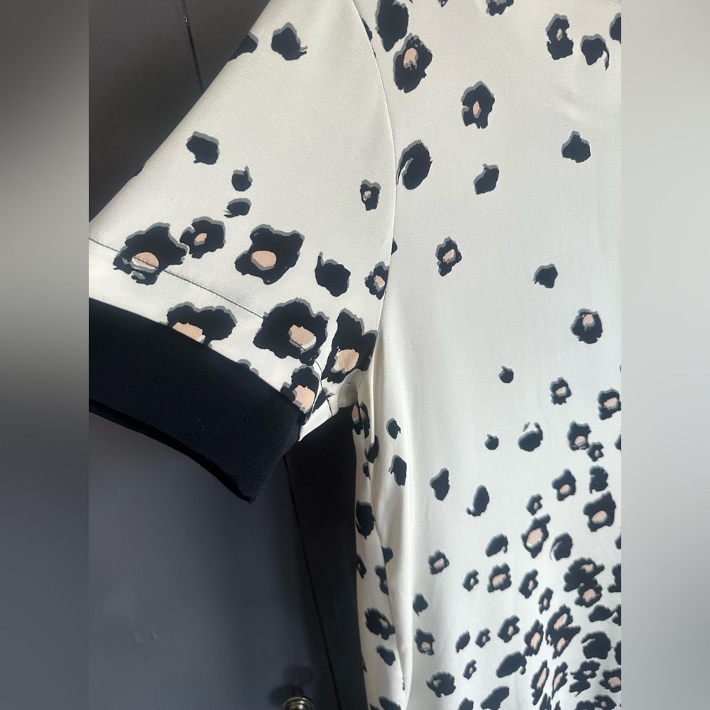 EUC. Size 6. Sea New York. Silk Cream, Black, and Tan Leopard-Print Midi Dress - Picture 13 of 16